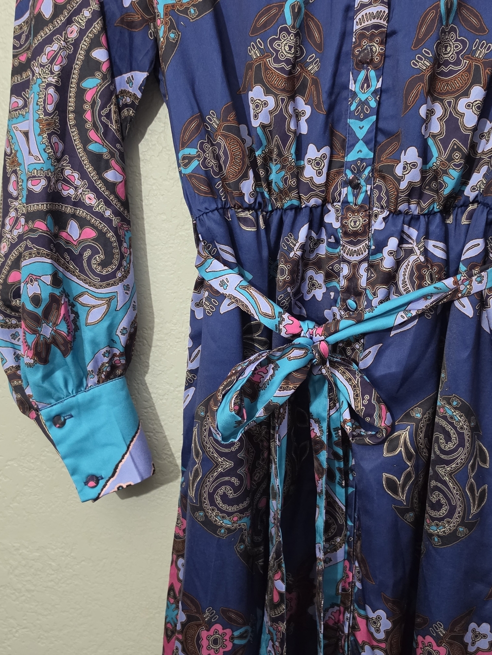 Ciebon Nora Print Long Sleeve Maxi Shirt Dress Navy Button Down Women Large - Picture 4 of 13
